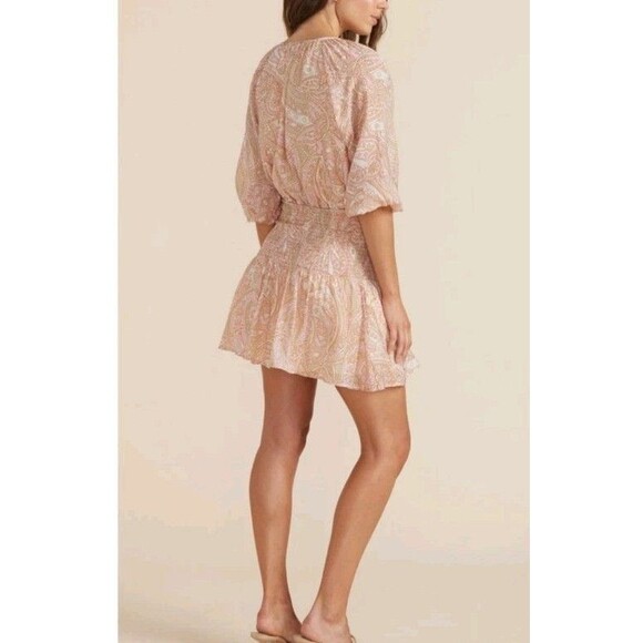 MINKPINK Sz M Catalina Mini Dress. Multicolor Pink Paisley Smocked Waist NWT - Picture 15 of 16